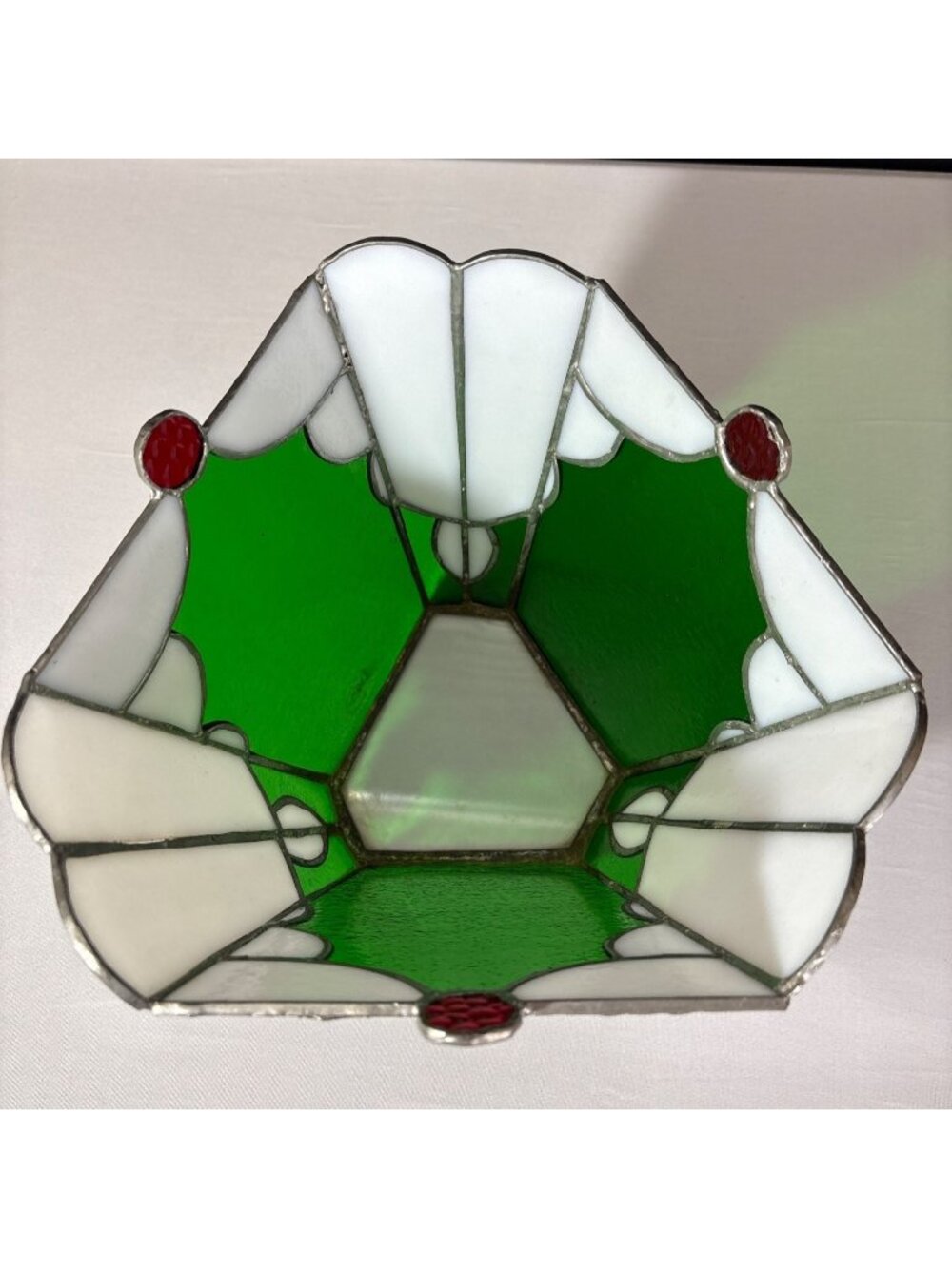 Stained Vintage Candle Holder Planter Handcrafted Acrylic Green White Red Decor - Picture 9 of 10